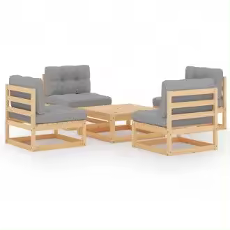 VIDAXL 3076314 juego de muebles de jardín 5 piezas de madera pino maciza con cojines grises vida xl - 1