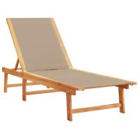 vidaXL Tumbona de madera maciza de acacia y textileno Negro, Crema, Gris Sillas de Exterior Ideal para jardín, playa, piscina, terraza Tumbona Piscina Tumbonas Playa Tumbonas Jardín Exterior - details 1