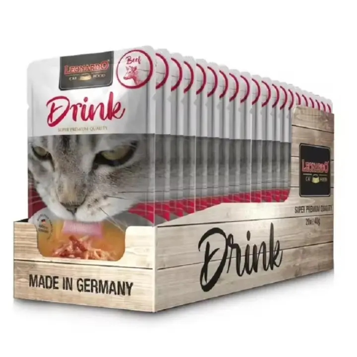 20 Sobres x 40 gr - Leonardo Drink Sopa de Ternera  - Alimento complementario para gatos adultos que favorece la ingesta de líquidos - 1
