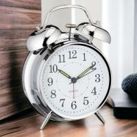 Elegante reloj despertador retro con campana, analógico, de cuarzo, de metal/plástico, con luz nocturna LED y función de doble gong, ideal como reloj de mesa - details 0