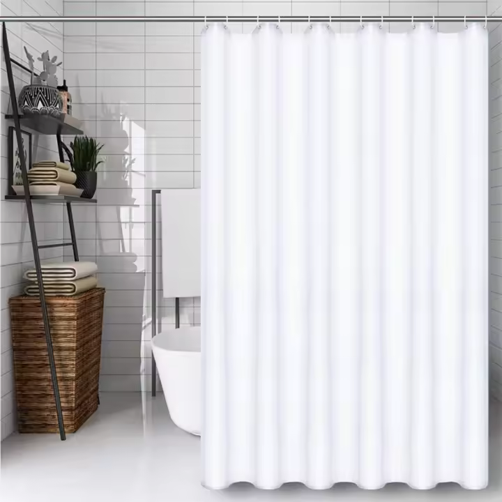 Cortina de ducha de poliéster lavable, resistente al moho y a los hongos, con 12 ganchos (180 x 180 cm) - 1