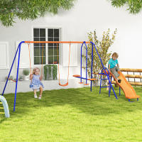 Outsunny Columpio Infantil 4 en 1 Columpio para Niños con 2 Columpios Individuales 1 Columpio del Planeador 1 Tobogán Cuerda Ajustable y Anti-UV para Exterior Multicolor - details 1