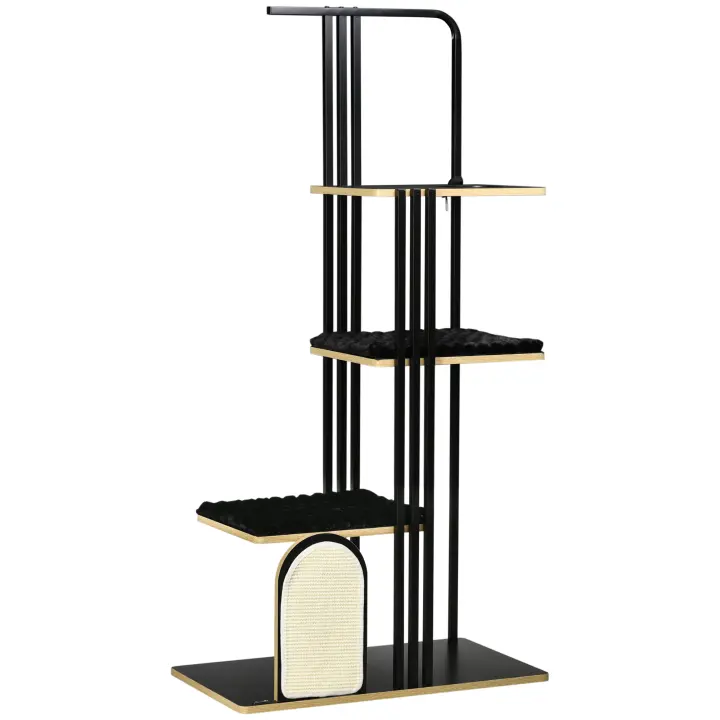 PawHut Árbol para Gatos 170cm Árbol Grande para Gatos with Alfabrilla, Tabla para Arañar, 3 Plataformas, Muebles de Acero Negro para Gatos - 1