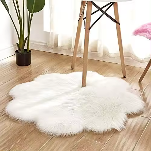 Synthetic Sheepskin, 60 X 60cm Faux Sheepskin Imitation Fleece Carpet Lambskin Rug Fluffy Soft Longhair Decorative Chair Cushion Sofa Mat (White, 60 X 60 CM) - 1