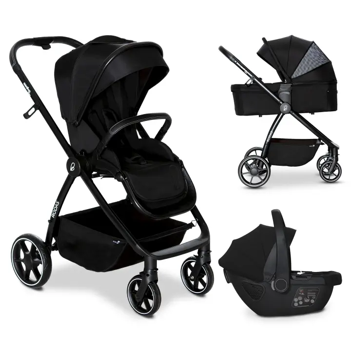 Asalvo Silla de Paseo Trío Rodas - Cochecito Asalvo Trio Rodas Negro – Sistema 3 en 1 con Capazo, Silla de Paseo y Grupo 0+, Chasis Resistente, Reclinable y Plegado Compacto para Bebés desde el Nacimiento hasta 22 kg - 1