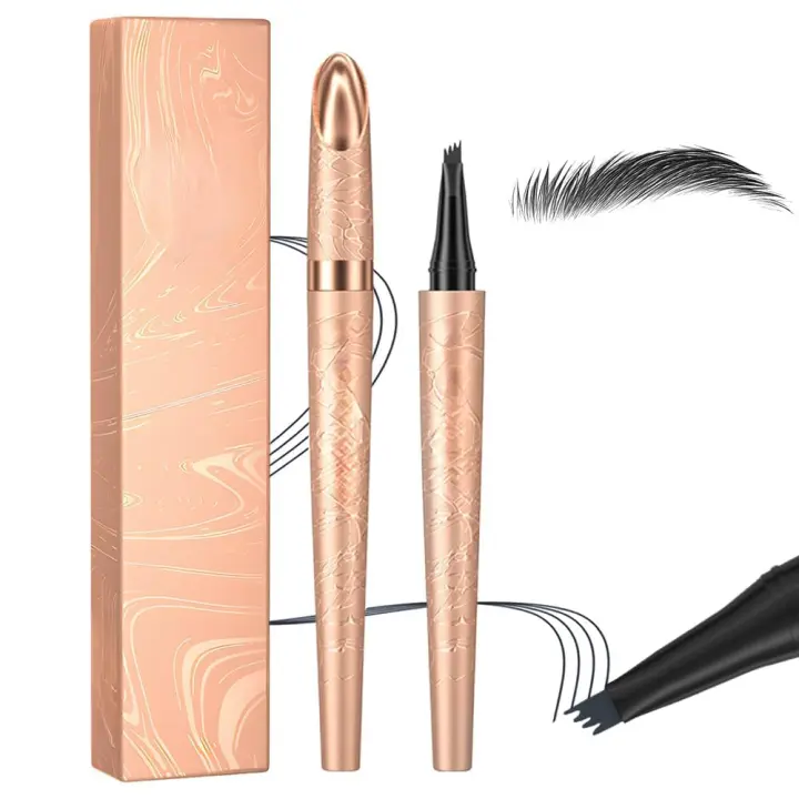 Lápiz de cejas microblading 2 piezas, 2025, 3D mejorado, resistente al agua, con 4 puntas, preciso, trazo fino, maquillaje natural (negro x 2) - 1