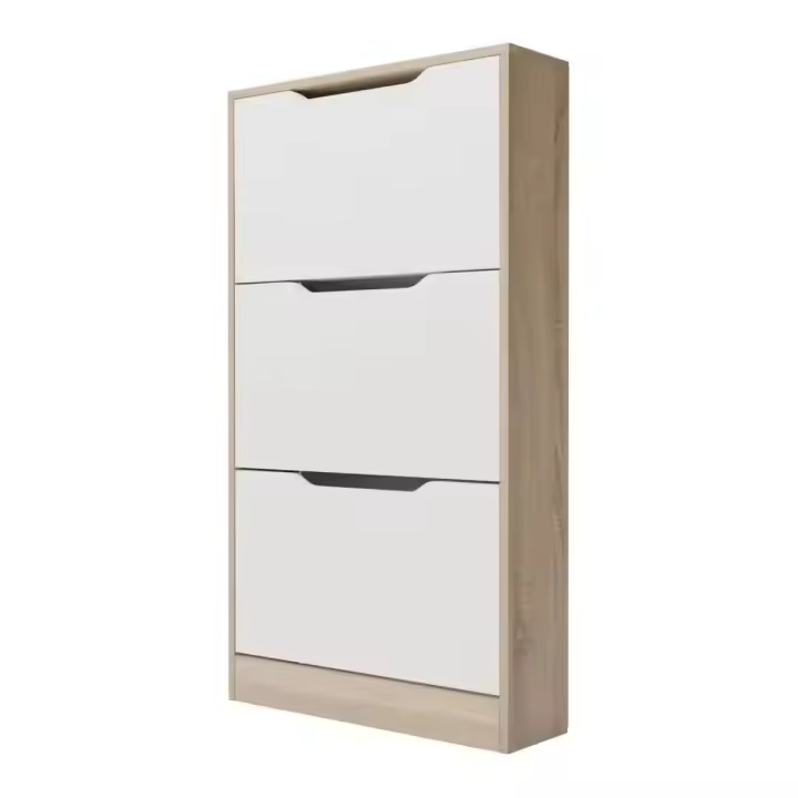 Meimon Zapatero 3 puertas champion cambria y blanco, Capacidad para 9-12 pares, diseño moderno y materiales resistentes, Medidas: 108 cm (alto) x 60 cm (ancho) x 17 cm (profundidad). - 1