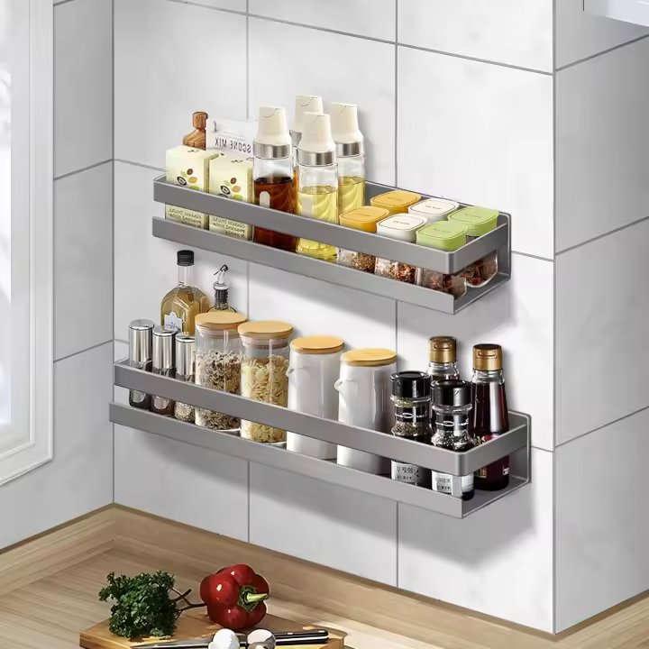 Especiero de pared (2 unidades), organizador de especias que ahorra espacio para tarros y condimentos, organizador adhesivo para especias. - 1