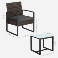 Conjunto de muebles de ratán para jardín de 3 piezas, incluye 2 sillas y 1 mesa de centro, fácil montaje, perfecto para balcón y terraza, disponible en negro y beige, negro y blanco, todo negro - details 6