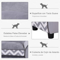 Pawhut Sofá para Mascotas con Patas Cama para Perros de Madera con Cojín Acolchado Acogedora Funda Lavable 73,5x41x33 cm Gris - details 5