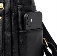Mochila De Cuero Para Mujer Estilo Vintage Casual Día Escuela Saco a Dos Negro Lujoso Con Bolsillo Exterior Y Cremallera Cierre - details 15