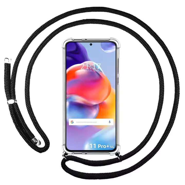 Funda Colgante Transparente para Xiaomi Redmi Note 11 Pro+ Plus 5G con Cordon Negro - 1