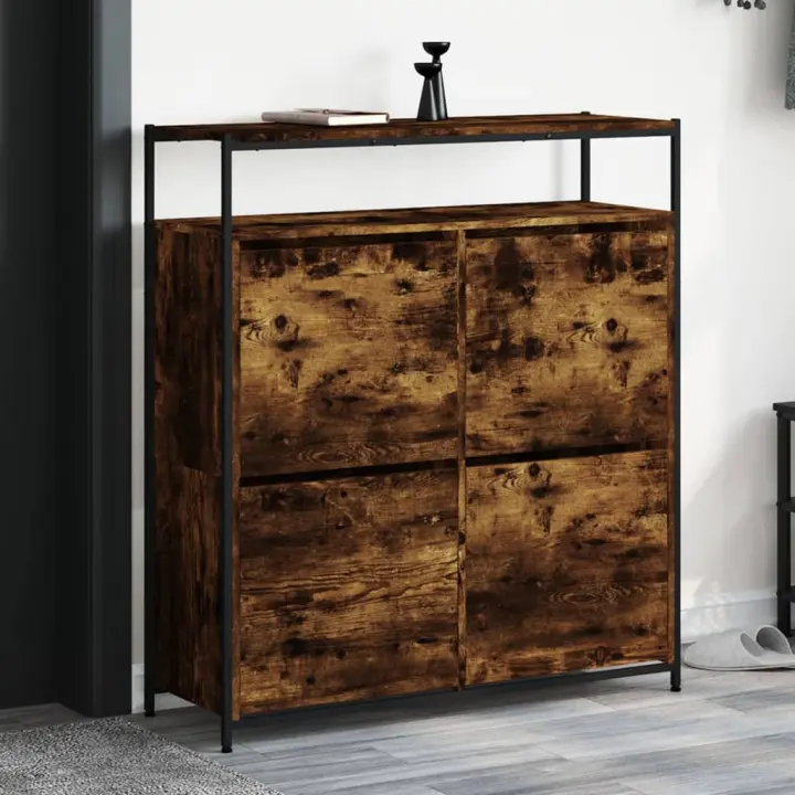 vidaXL Mueble Zapatero 4 Cajones Abatibles Estantes Organizador Color Gris sonoma,  Marrón roble,  Roble ahumado - 1