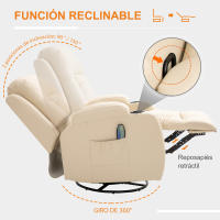 HOMCOM Sillón de Masaje Reclinable hasta 150° Silla para Relajación Sillón Relax con 8 Puntos de Masaje Vibrante Función de Calefacción Lumbar Mando a Distancia 85x94x104 cm - details 1