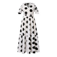 VONDA Vestido Largo Bohemio Verano 2024 Para Mujer Con Puntos Ruffles Estampado Casual V-cuello Hueco Manga Corta Maxi Ropa - details 4
