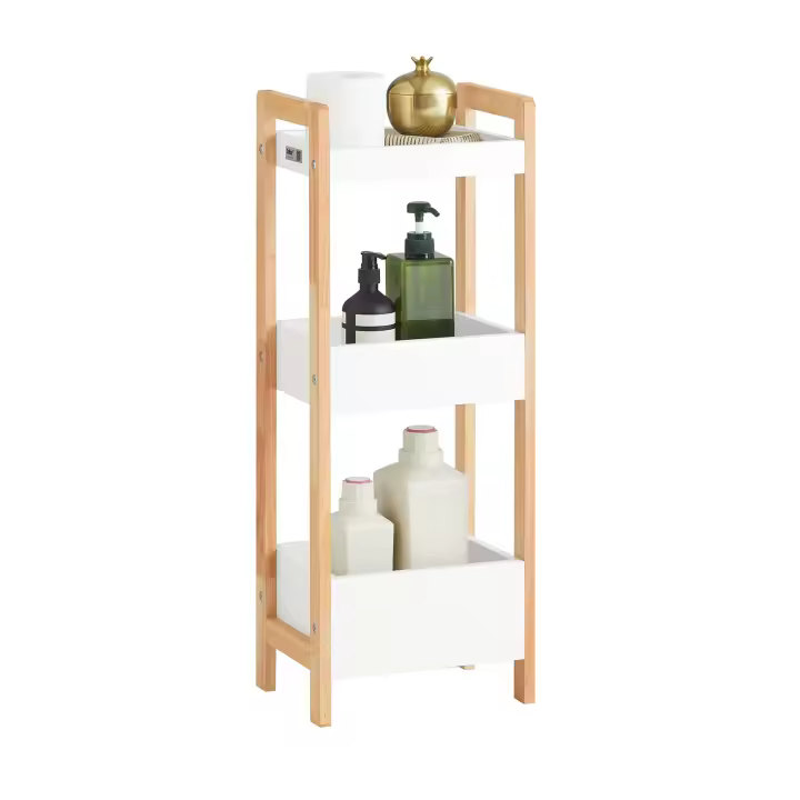 SoBuy FRG226-WN,ES Estantería de Baño con 3 Niveles de Bandejas,Estantería Tipo Escalera,H74 cm - 1