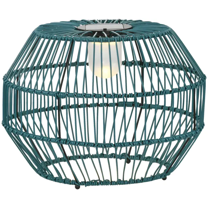 Outsunny Luz Solar, Lámpara Solar De Ratán, Luz De Camino Impermeable con Sensor De Luz, Lámpara De Jardín LED Automática con Diseño De Tambor para Balcón, Terraza, Patio, Acero Verde - 1