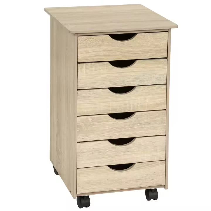 Tectake - Cajonera con 6 cajones 65 x 36 x 40 cm  Práctica cajonera con seis cajones  Cómodo transporte gracias a sus cuatro ruedas  Tablero con las esquinas redondeadas - 1