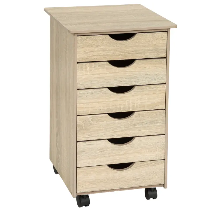 Tectake - Cajonera con 6 cajones 65 x 36 x 40 cm  Práctica cajonera con seis cajones  Cómodo transporte gracias a sus cuatro ruedas  Tablero con las esquinas redondeadas - 1