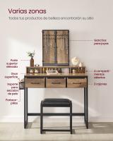 Tocador con espejo triple, taburete acolchado incluido, soporte para secador, con 3 cajones, mesa de maquillaje, varios colores - details 14