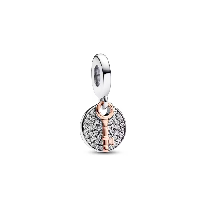 Charm Pandora Colgante Doble, Rosa, Llave a la Felicidad Dos Tonos 783236C01 - 1
