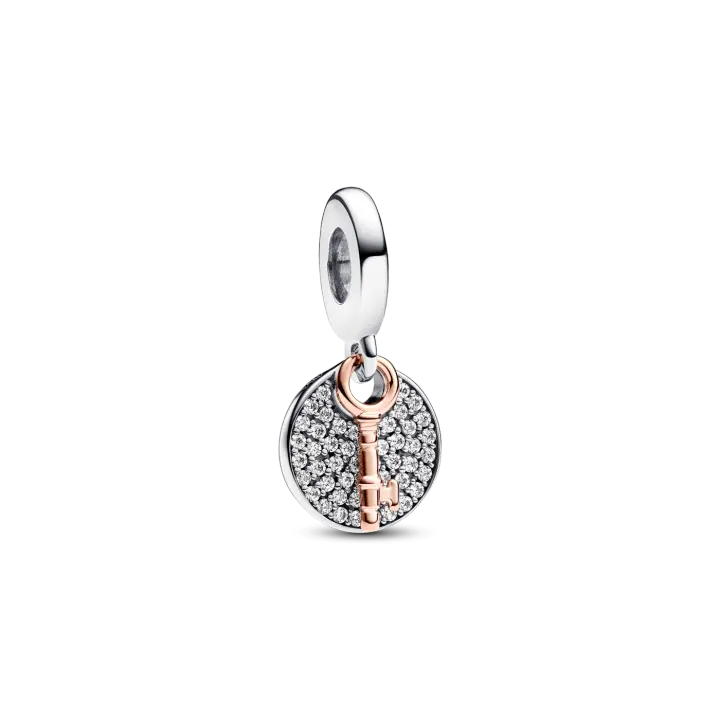 Charm Pandora Colgante Doble, Rosa, Llave a la Felicidad Dos Tonos 783236C01 - 1