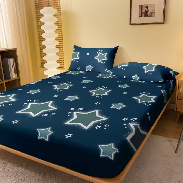 Sábana Ajustada Moderna Y Sencilla Con Estampado De Estrellas Mate Sin Almohadillas Cama Dormitorio Cobija De Cama De Poliéster 100% - 1