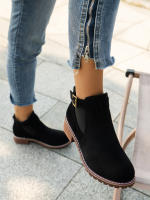 Botas De Mujer De Calidad Superior Con Hebilla 2024 Moda Talla Grande Botines Modernos Punta Redonda Botas Descubiertas Para Venta Caliente Material PU Suela De Goma Tacón Medio Hecho a Mano - details 2