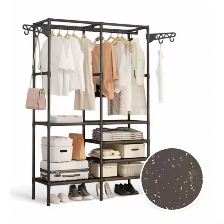 Perchero de doble filas para ropa, perchas de almacenamiento de zapatos con ganchos colgantes, varillas para abrigos y zapatos, colgador de ropa para el hogar - 1