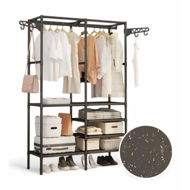 Perchero de doble filas para ropa, perchas de almacenamiento de zapatos con ganchos colgantes, varillas para abrigos y zapatos, colgador de ropa para el hogar - 1
