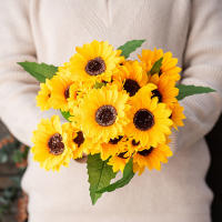 Busto De Girasoles Artificiales 13 Cabezas Flor Real Toque Para Jardín Fiesta De Boda Casa Exposición Perfecto - details 0