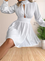 Vestido Mini De Cuello Alto Manga Larga Casual Para Mujer Vestido Swing Con Agujeros Ajuste Regular Polyester Estilo Sexy Y Club - details 4