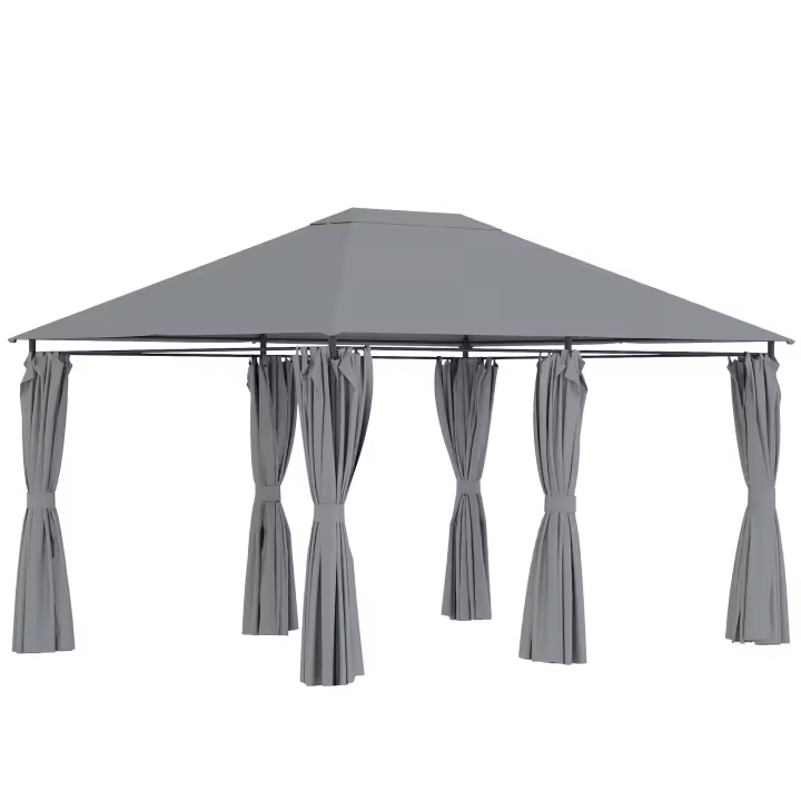 Outsunny Cenador con Techo al Aire Libre Gazebo Pabellón Exterior con Pared Lateral Cenador Carpa de Jardín 4x3 m Marco de Acero para Fiesta Eventos - 1