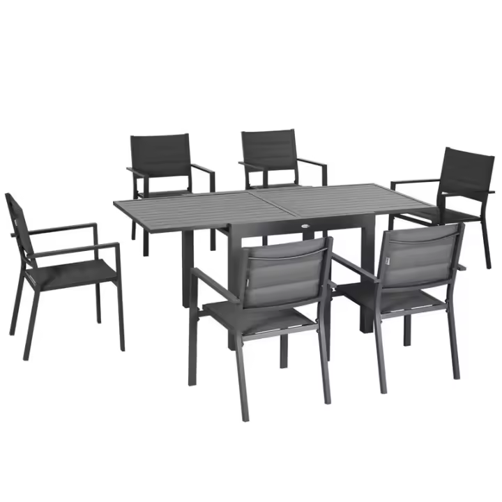 Conjunto de jardín Outsunny 1 mesa extensible + 6 sillas gris 74x90-180x89 cm - 1
