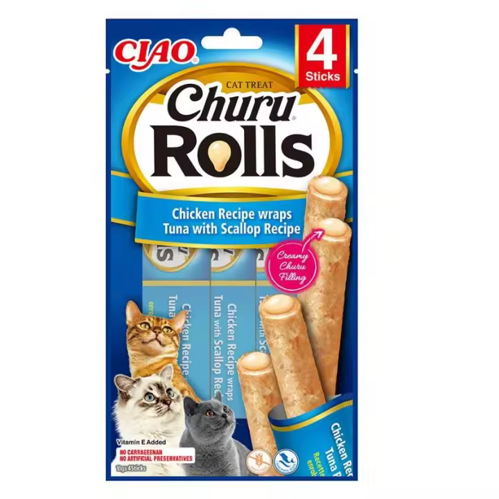 Churu Rolls de Pollo Atún y Vieira 12x4x10 gr - 1
