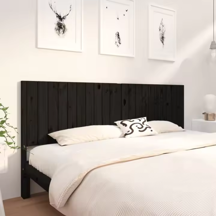 vidaXL Cabecero de cama madera maciza de pino negro 205,5x4x100 cm - 1