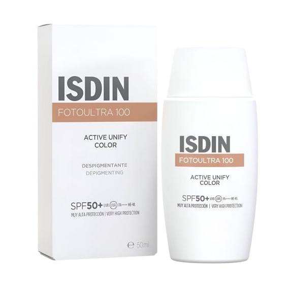 ISDIN FotoUltra 100 Active Unify Color Despigmentante SPF50+ 50 ml - Protector Solar Facial con Ácido Hialurónico para Piel con Manchas y Alteraciones Pigmentarias