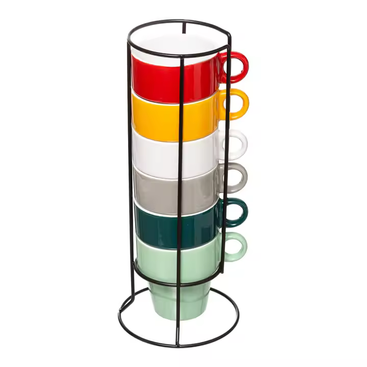 Juego de 6 Tazas con Soporte en Colores Surtidos para Cocina - 1