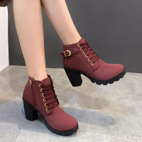Botas De Tacón Alto Para Mujer 2023 Primavera Invierno Calidad Superior Con Cordones Modernas Europeanas PU Botines De Tacón Con Entrega Rápida - details 11