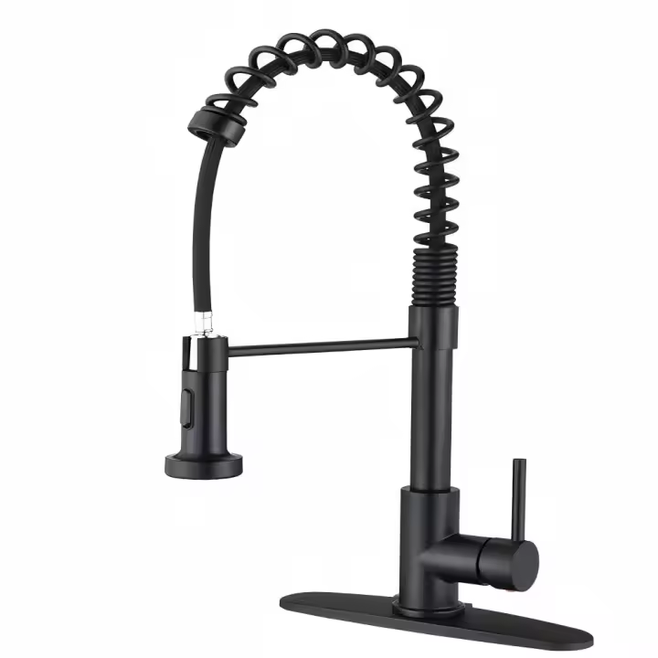 Cecodadi-Grifo de cocina con pull down pulverizador de latón de acero inoxidable de una sola manija Negro Grifos de uno o tres agujeros Farmhouse Camping Lavandería Instalaciones Rv Bar Fregadero con...Envío rápido - 1