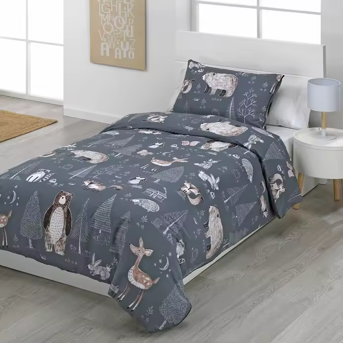 Dhestia Home Funda Nórdica Infantil Cama 90 y Cama 105 Cierre Botones Forest - 1