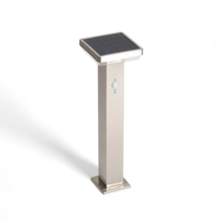Ledkia Baliza de Pie Exterior Solar LED 5W 50cm Acero Inoxidable con Sensor de Movimiento Barton Square Plateado - 1