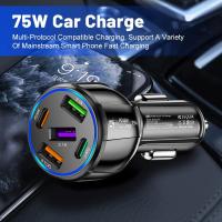 Cargador de coche ultrarrápido de 75 W, 30 W/QC3.0/Type C, 5 Puertos, derivación inteligente, adaptador de Coche de 12 voltios, Cargador USB para encendido de cigarrillos - details 2
