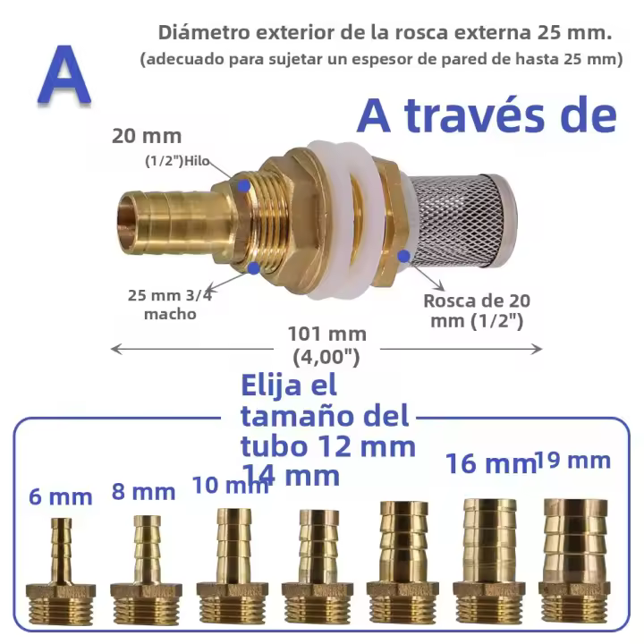 Adaptador De Tanque De Agua Con Conector De Pagoda De Latón 1/2" 6-19mm 3/4" Filtro De Acero Inoxidable Para Riego De Jardín Acuario De Peces - 1