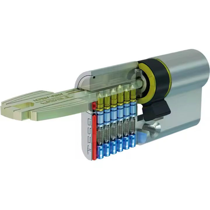 Cilindro Tesa T-60 T6553040L de Cerradura de Latón - 6 Pitones Doble Diámetro - Resistente a la Corrosión - Protección Antitaladro - 5 Llaves - 1