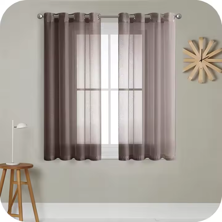 Cortinas transparentes de color marrón de 140 x 280 cm con efecto lino y ojales semitransparentes para ventanas modernas, para salas de estar, dormitorios, cocinas, balcones, ventanas saledizas, románticas y claras. - 1