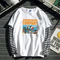 Camiseta De Punto Para Hombre Con Rayas Y Patchwork Estilo Japonés Gótico Manga Larga Suelta Para Otoño Camiseta Casual De Poliéster - details 2