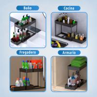 JUPPLIES Pack 2 Organizador Bajo Fregadero 2 Niveles - Organizador Extraíble con 2 Cestas Colgantes y 4 Ganchos - details 2