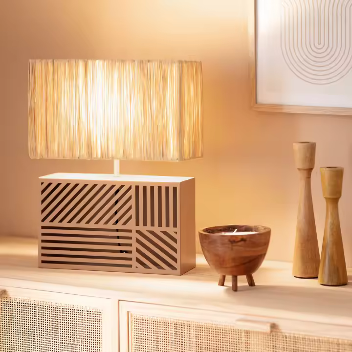 Ledkia Lámpara de Mesa Metal y Rafia Cartago Beige - 1