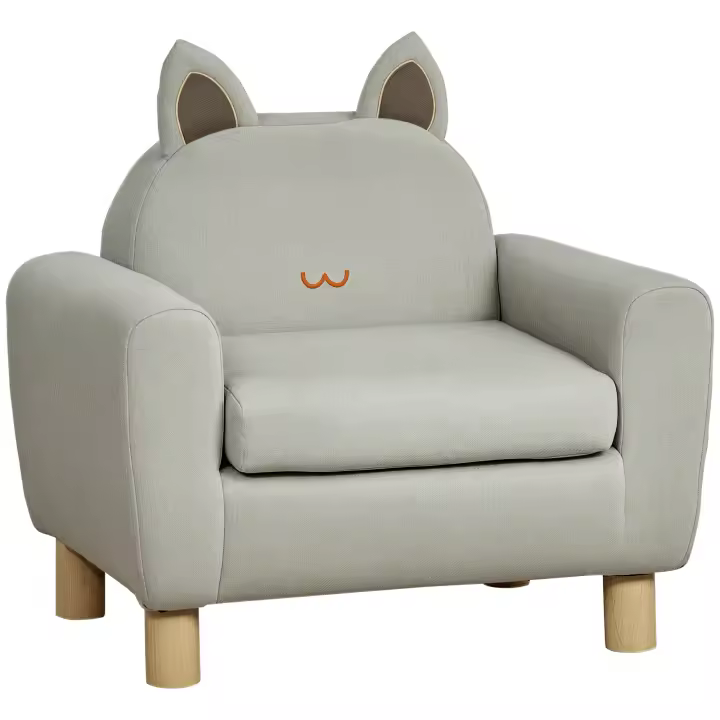 HOMCOM Sillón Infantil Mini Sofá para Niños de +3 Años con Asiento Acolchado Reposabrazos Bolsillo de Almacenamiento y Estructura de Madera Carga 45 kg 61x42x53 cm Marrón - 1